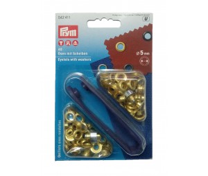 Set ocheti cu dispozitiv de atasare, culoare auriu, 5 mm - Prym 542411